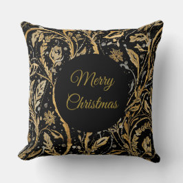Cojín Decorativo Luxury Black Gold Flowers Pattern, Merry Christmas