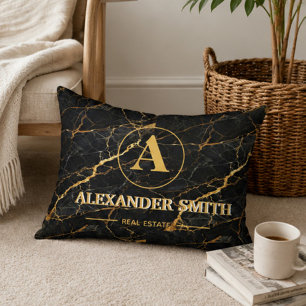 Cojín Decorativo Luxury Black Marble Gold Monogram Business Brand