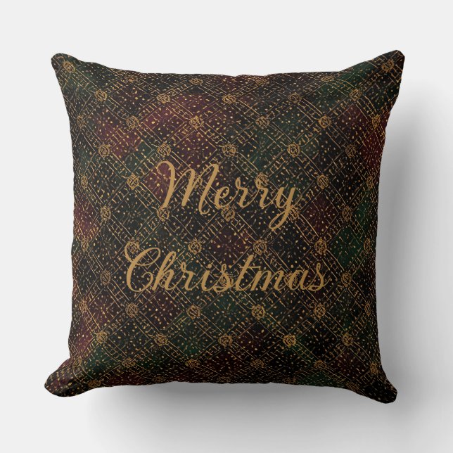 Cojín Decorativo Luxury, Christmas Pattern, Gold Merry Christmas (Anverso)
