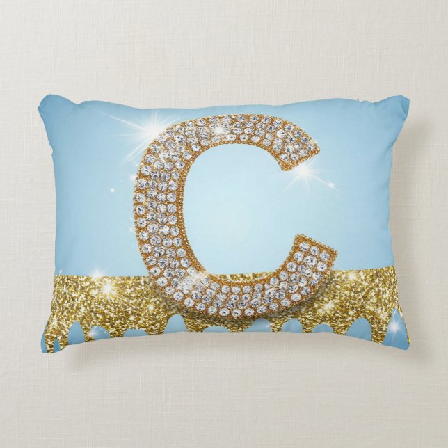 Cojín Decorativo Luxury Diamond Letter C on Gold Glitter Background (Anverso)