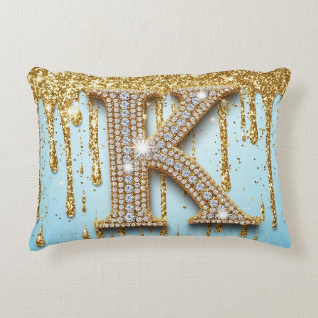 Cojín Decorativo Luxury Diamond Letter K on Gold Glitter Background (Anverso)