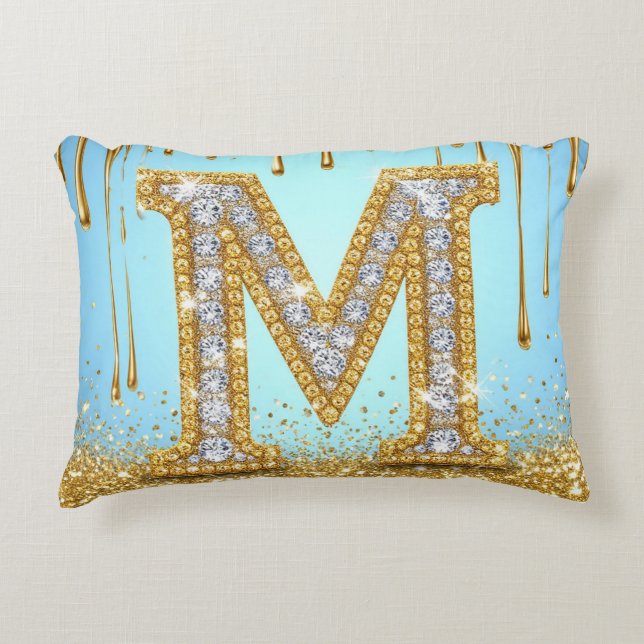 Cojín Decorativo Luxury Diamond Letter M on Gold Glitter Background (Anverso)