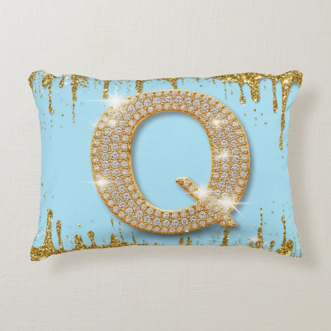 Cojín Decorativo Luxury Diamond Letter Q on Gold Glitter Background (Anverso)
