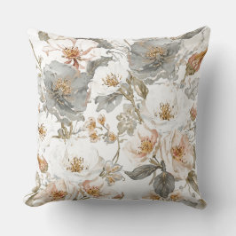 Cojín Decorativo Luxury, Elegant, Gold Grey Flowers Pattern 