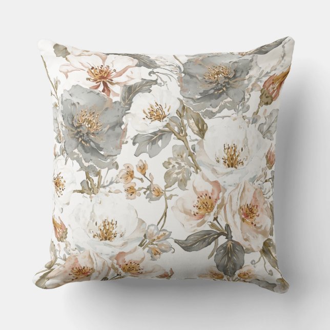 Cojín Decorativo Luxury, Elegant, Gold Grey Flowers Pattern  (Anverso)