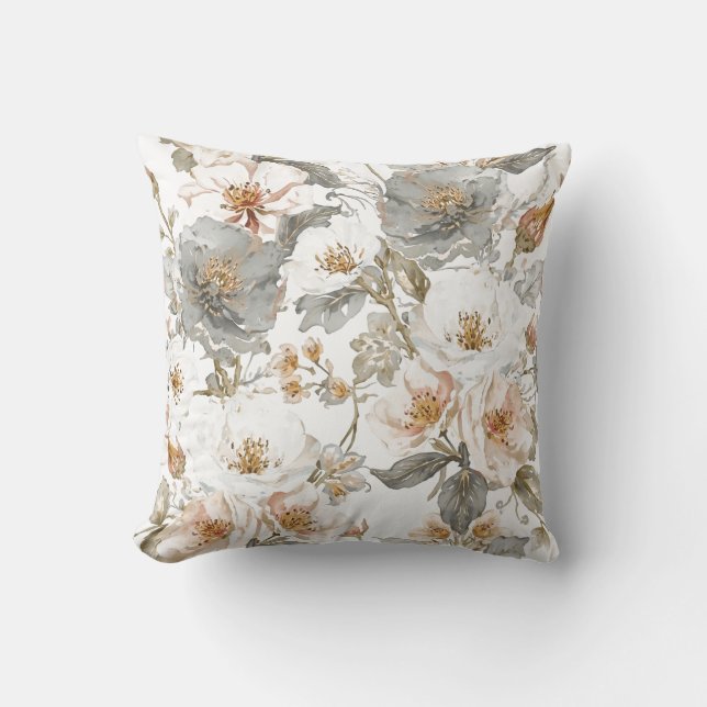 Cojín Decorativo Luxury, Elegant, Gold Grey Flowers Pattern  (Anverso)