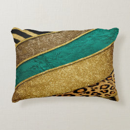 Cojín Decorativo Luxury Emerald & Gold Safari Leopard Zebra Glitter