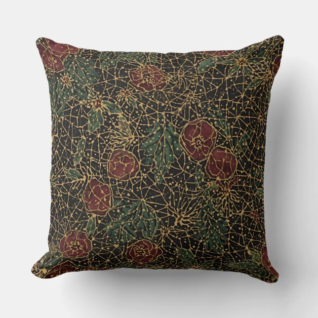 Cojín Decorativo Luxury Flowers Pattern,Gold Black Red Green (Anverso)