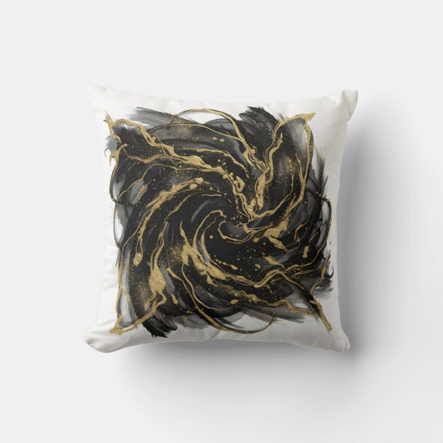 Cojín Decorativo Luxury Gold and Black Abstract Marble Ink Flow (Anverso)