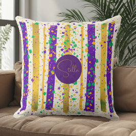 Cojín Decorativo Luxury Mardi Gras Vibrant Purple Gold Green Stripe