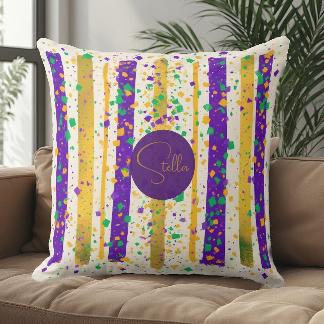 Cojín Decorativo Luxury Mardi Gras Vibrant Purple Gold Green Stripe (Luxury Mardi Gras Vibrant Purple Gold Green Stripe Throw Pillow)