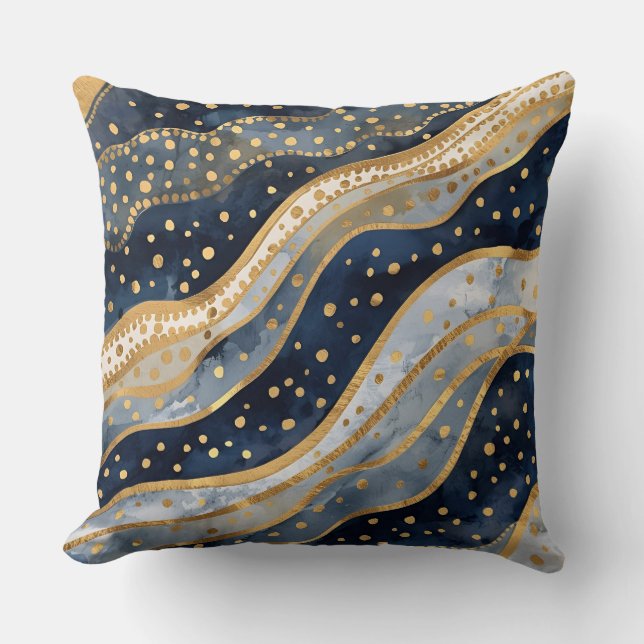 Cojín Decorativo Luxury, Modern, Gold Blue Pattern (Anverso)