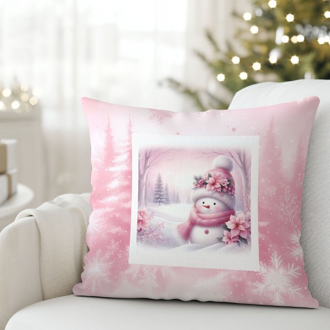 Cojín Decorativo Luxury Pink Snowman Winter Scene Kids Room Pillow (Luxury Pink Snowman Winter Scene Kids Room Pillow

)