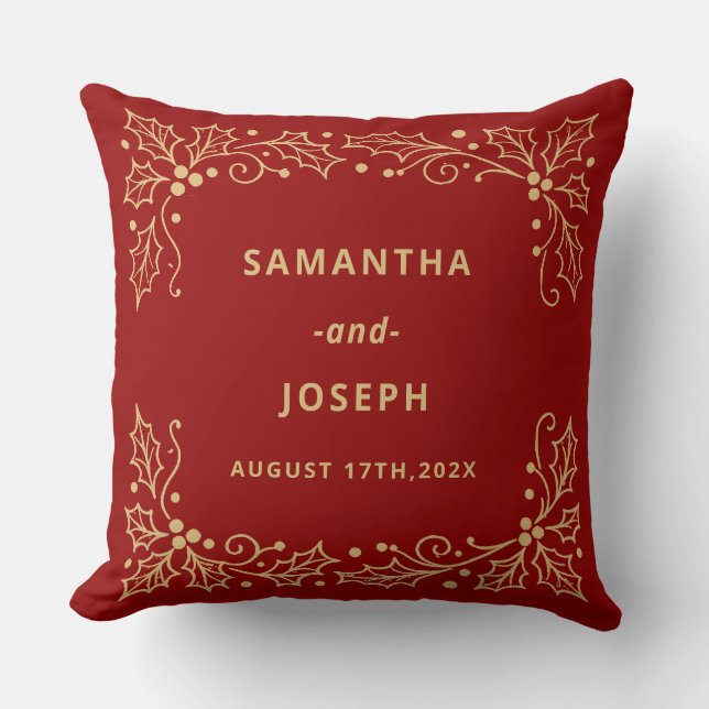 Cojín Decorativo Luxury Red & Antique-Gold Wedding (Anverso)