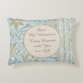 Cojín Decorativo Luxury, Valentine's Day,Gold Soft Blue Flowers Art