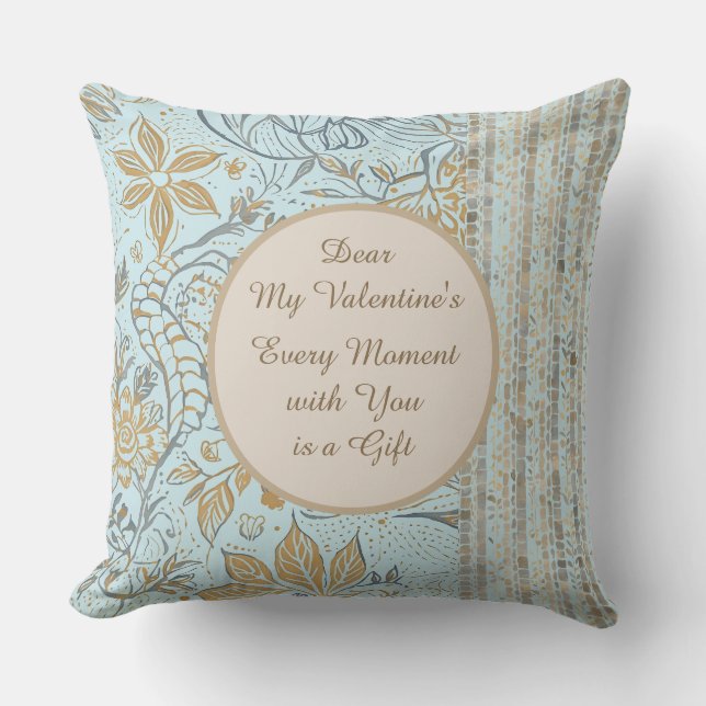 Cojín Decorativo Luxury, Valentine's Day,Gold Soft Blue Flowers Art (Anverso)