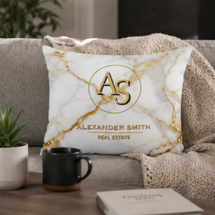 Cojín Decorativo Luxury White Marble Gold Monogram Real Estate 