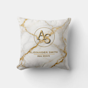 Cojín Decorativo Luxury White Marble Gold Monogram Real Estate 