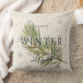 Cojín Decorativo Luz suave de invierno con rama de pino y nieve