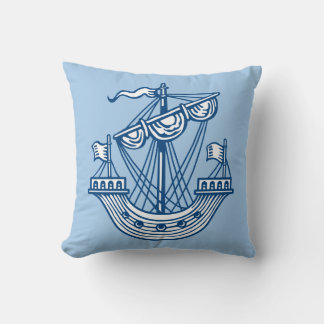 Cojín Decorativo Lymphad (Barco heráldico) - Azul estilo índigo