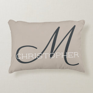 Cojín Decorativo M Inicial Taupe Tono Neutro Personalizado