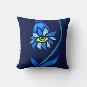 Cojín Decorativo Macabre Witchy Eye Flower Creepy Spooky Blue