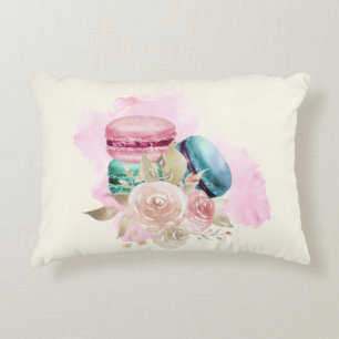 Cojín Decorativo Macarones coloridos y acuarela de flores