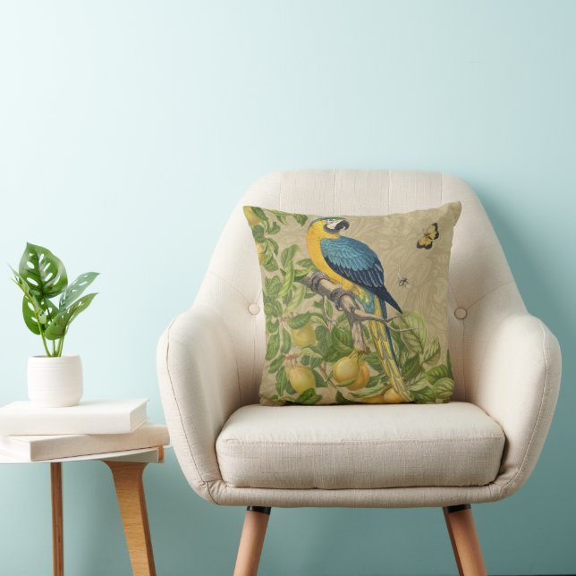 Cojín Decorativo Macaw Blue Yellow Tropical Jungle Antigüedad (Silla)