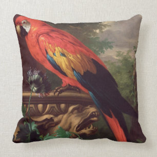 Cojín Decorativo Macaw del escarlata en un paisaje (aceite en lona)
