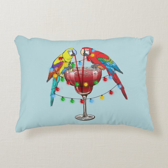 Cojín Decorativo Macaws tropicales bebiendo vino (Anverso)