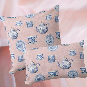 Cojín Decorativo Macetas Vintage Chinoiserie Azul Blanco Rosado Des