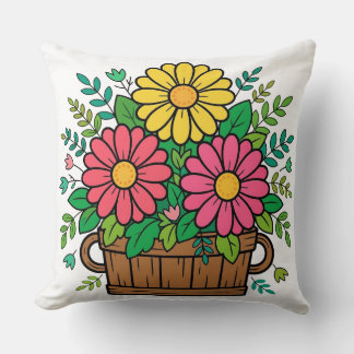 Cojín Decorativo Macetero de madera floral retro alegre