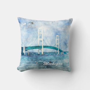 Cojín Decorativo Mackinac Bridge Scenic Watercolor Art