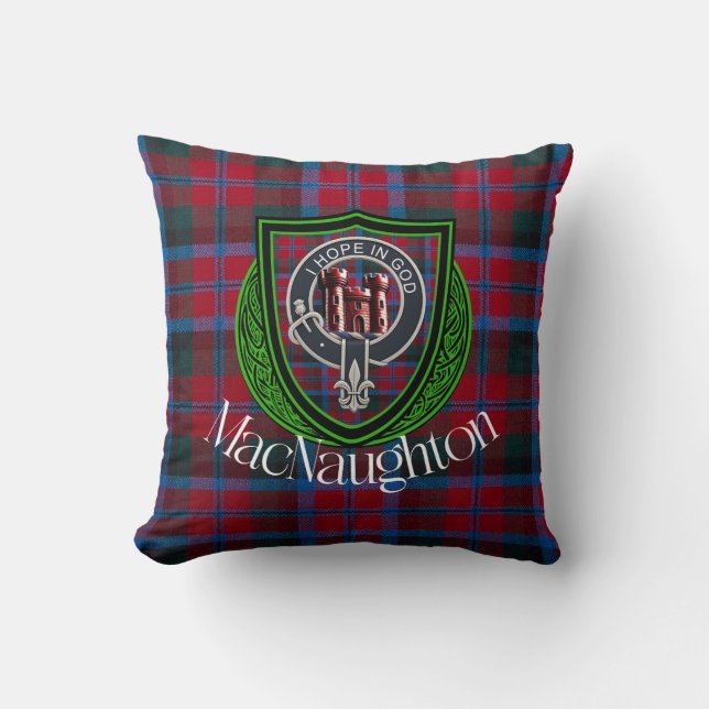 Cojín Decorativo MacNaughton Scottish Clan Tartan & Escudo (Anverso)