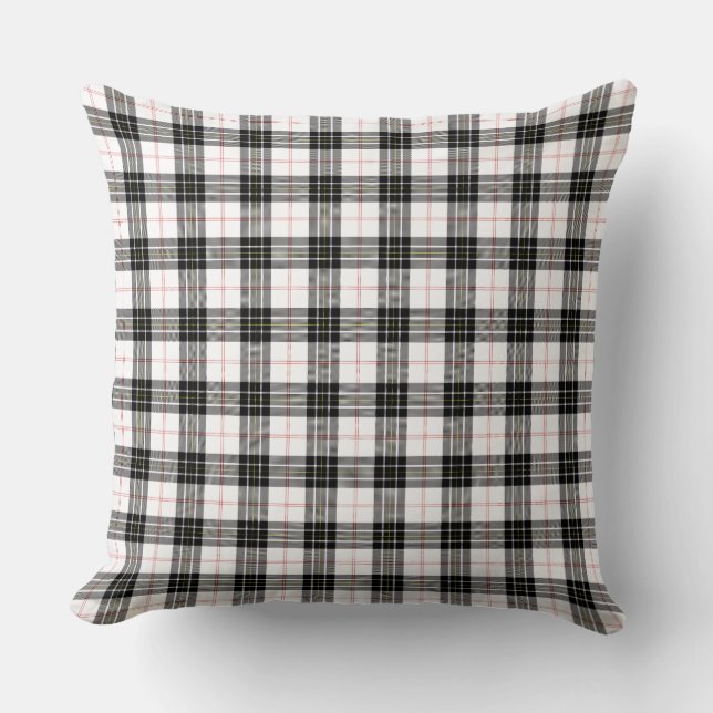 Cojín Decorativo MacPherson tartan blanco negro plaid (Anverso)