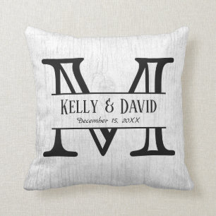 Cojín Decorativo Madera blanca elegante del monograma rústico de la