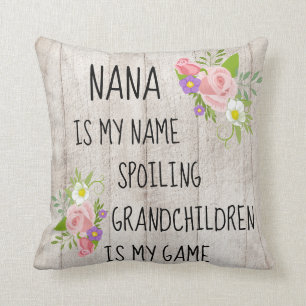 Cojín Decorativo Madera con Nana/Abuela floral rosa púrpura
