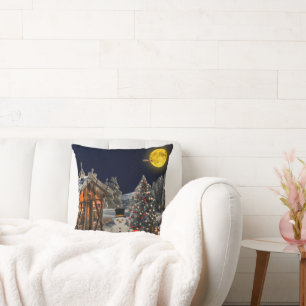 Cojín Decorativo Madera de árbol de navidad Snowman cabaña
