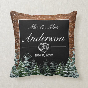 Cojín Decorativo Madera de nieve y Boda negro forestal