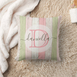 Cojín Decorativo Madera floral Rústica Verde y Rosa Personalizada