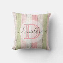 Cojín Decorativo Madera floral Rústica Verde y Rosa Personalizada