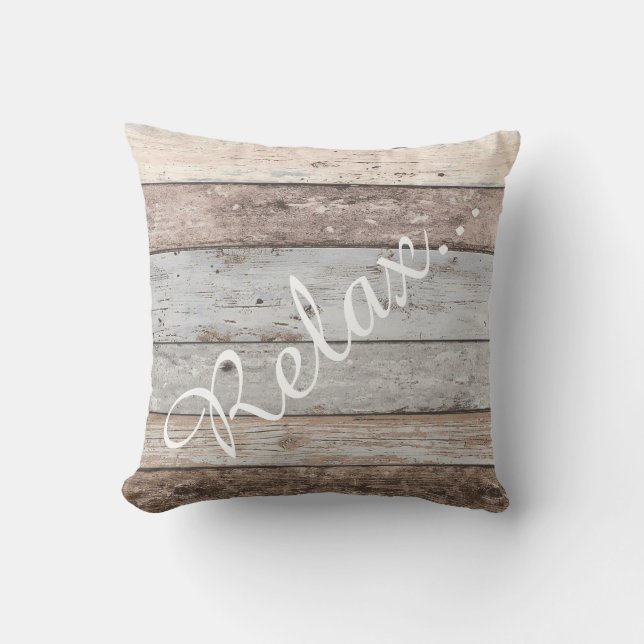 Cojín Decorativo Madera recuperada - Relájate (Anverso)