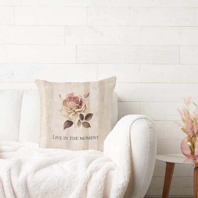 Cojín Decorativo Madera Rosa Crema Rústica Falsa (Sofá)