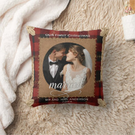 Cojín Decorativo Madera Rústica a Cuadros Primer Navidad Casados