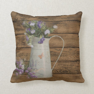 Cojín Decorativo madera rústica del granero de la lavanda primitiva