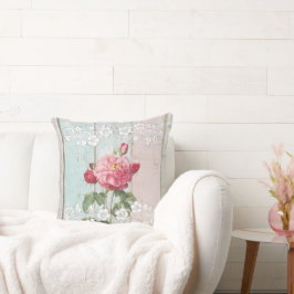 Cojín Decorativo Madera rústica vintage moderna Flores rosadas