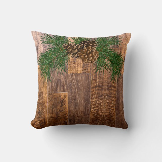Cojín Decorativo Madera rústica y cono de pino (Anverso)