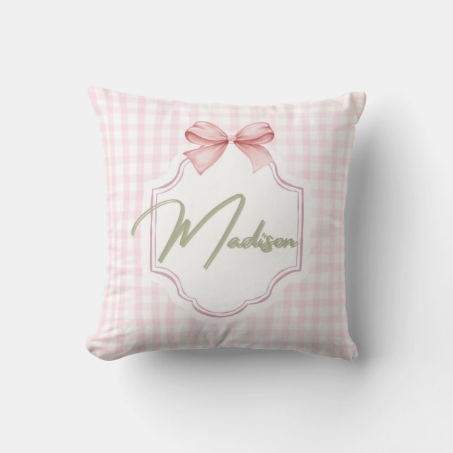 Cojín Decorativo Madison Personalizada Baby Nursery Bow&Gingham (Anverso)