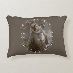 Cojín Decorativo Madonna vintage y niño con marco plateado