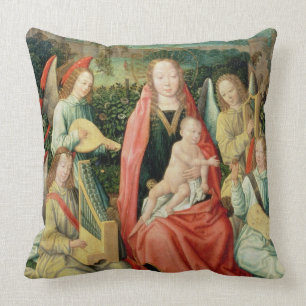 Cojín Decorativo Madonna y niño rodeados por ángeles
